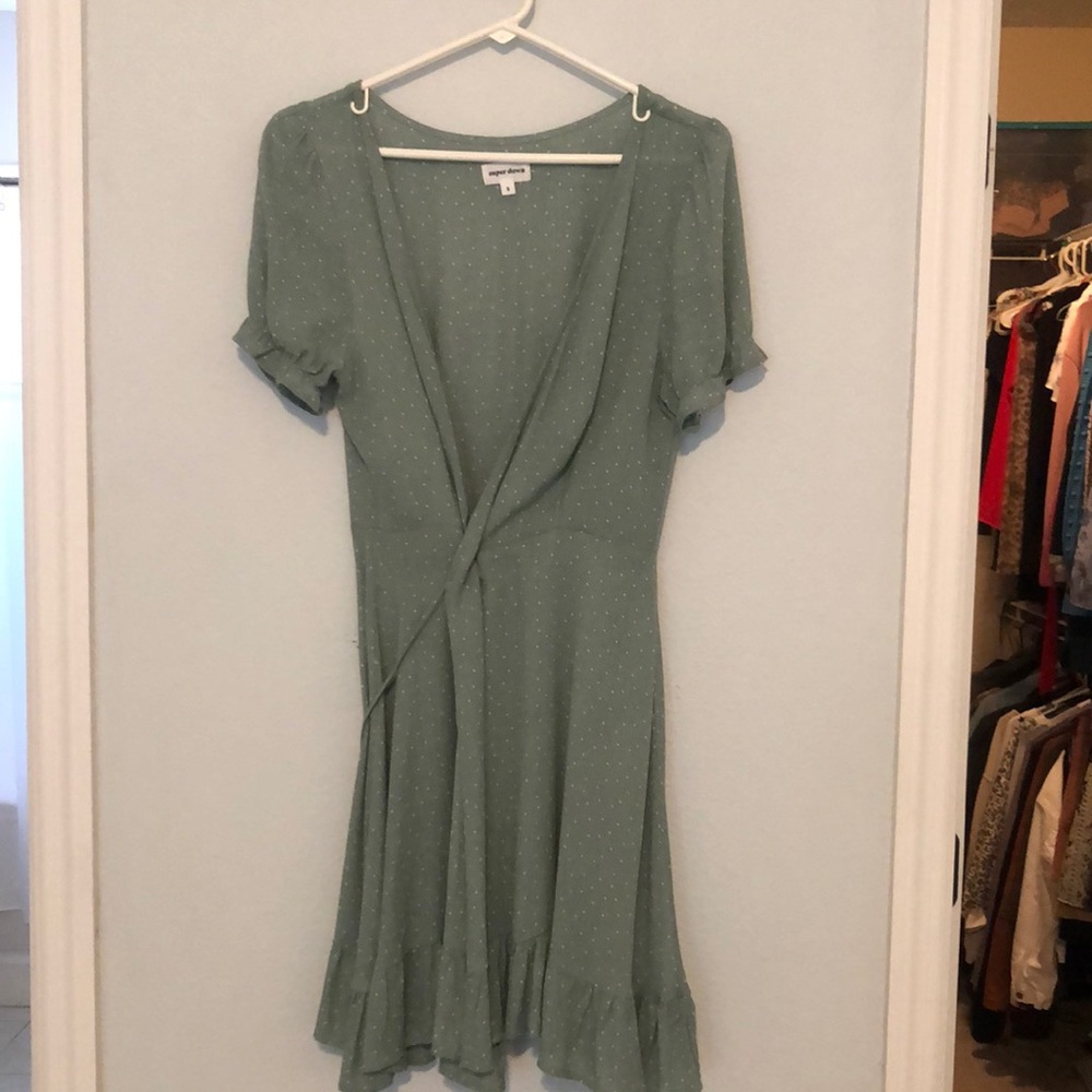 Wrap dress green with white polka dots